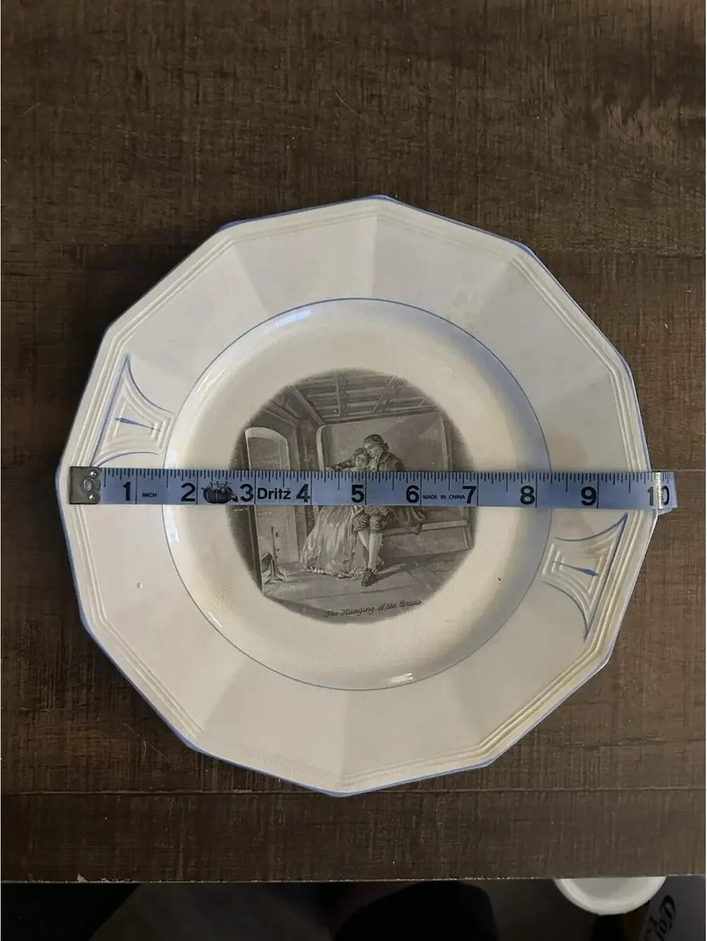 Vintage Tiffany & Co. Octagonal Plate with Romantic Black & White Scene